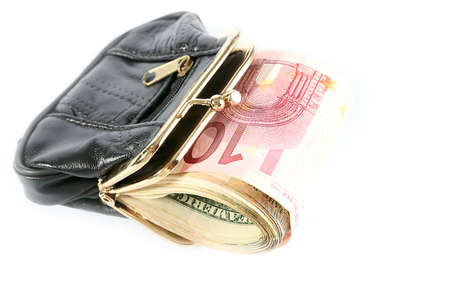 a lot of small paper euro bills in a leather wallet