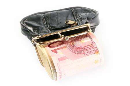 a lot of small paper euro bills in a leather wallet