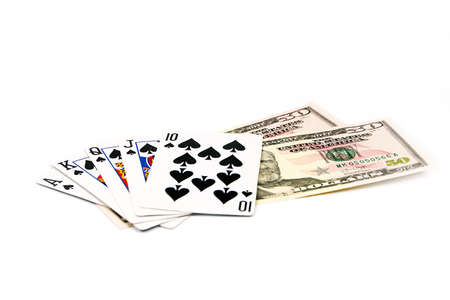 a great combination of cards in the game of poker and paper money dollar bet