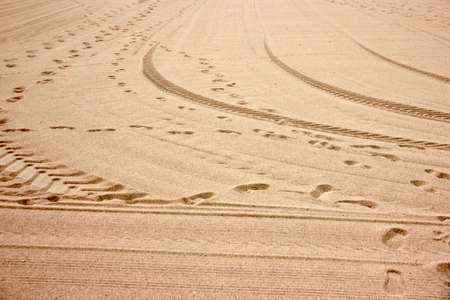 traces of people and transport equipment refugees and immigrants on sandy control bandwidth on the borderの写真素材