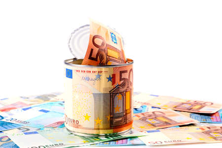 galvanized tin label European euro banknote and cash as the ability to saveの写真素材