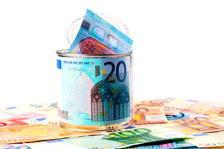galvanized tin label European euro banknote and cash as the ability to saveの写真素材