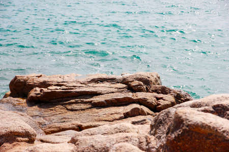 Beautiful wild rocky sandy beach on the Mediterranean coastの写真素材