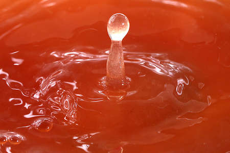 Drops of water and waves upon the surface of a liquid in a containerの写真素材