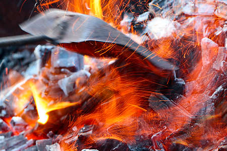 Bright flame and hot coal in the brazier for toasting