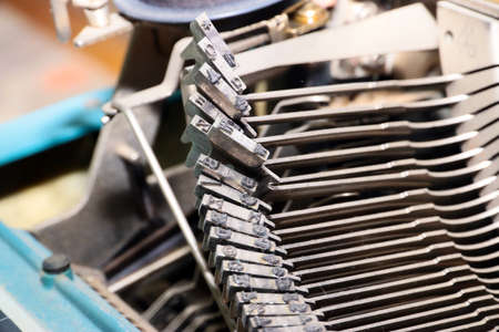 mechanisms of a printing unit of an old electric typewriterの写真素材