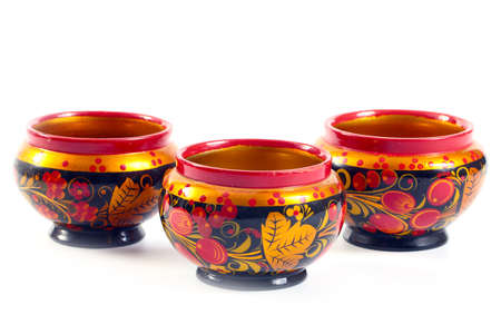 Wooden painted dishes as a symbol of Russian national cultureの写真素材