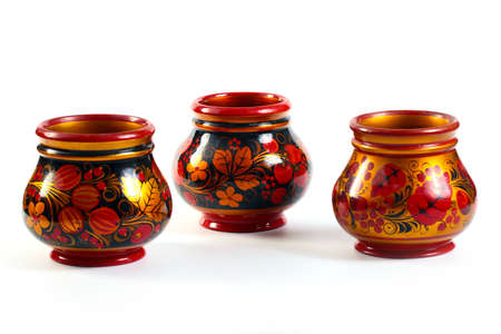 Wooden painted dishes as a symbol of Russian national cultureの写真素材