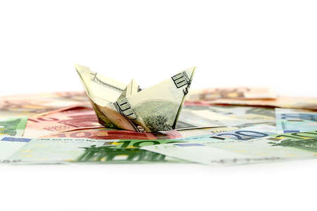 a boat hundred dollars against the background of the euroの写真素材