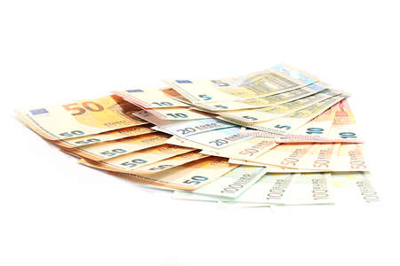 a pile of paper currency euro as an element of the European trading systemの写真素材