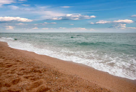 beautiful sunny sandy beach on the Mediterranean coastの写真素材