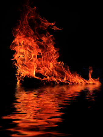 fire of burning shipwreck debrisの写真素材