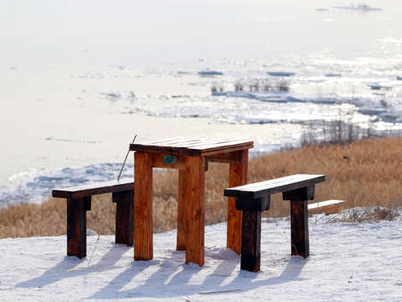 wooden table and bench