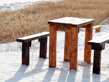 wooden table and bench