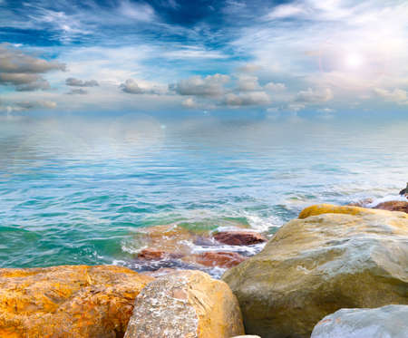 beautiful sea rocky shoreの写真素材