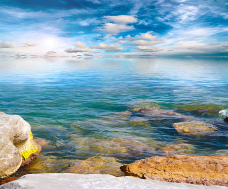 Mediterranean Sea beach and skyの写真素材