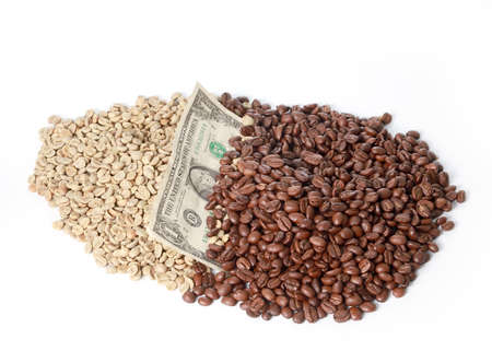 Dollar and coffee beans