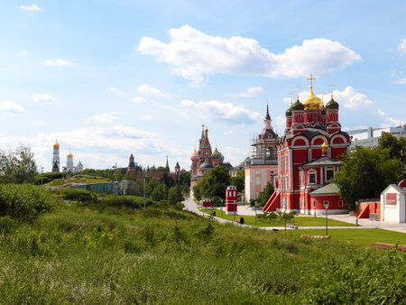 view of St. Basil's Cathedral from Zaryadye Park in Moscow, Russia