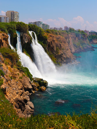 upper Duden Waterfall in the Lara residential area of Antalya, Turkeyの写真素材