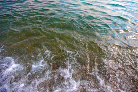 the sandy beach is flooded with clean sea water
