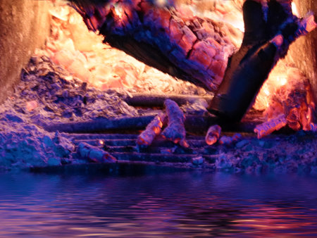 reflection in the surface of the water fire portal as an element of the afterlife