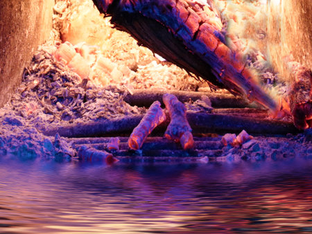 reflection in the surface of the water fire portal as an element of the afterlifeの写真素材