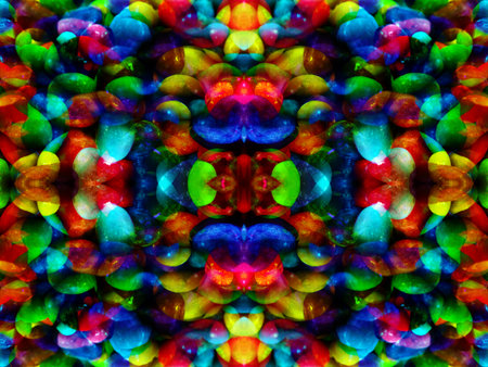 abstract symmetrical pattern created when shooting through kaleidoscope mirrorsの写真素材