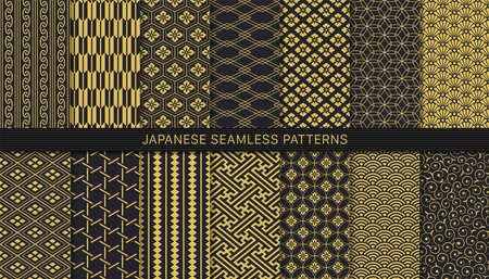 14 golden Japanese pattern seamless pattern set.のイラスト素材