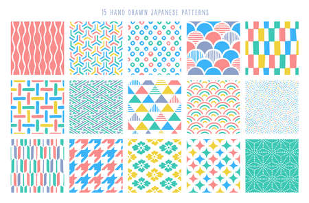 15 HAND DRAWN  JAPANESE PATTERNS.のイラスト素材
