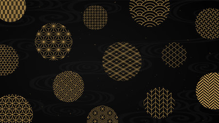 Gold Japanese pattern round frame background.