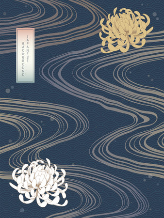 Japanese background. Flowing water and chrysanthemum pattern.のイラスト素材
