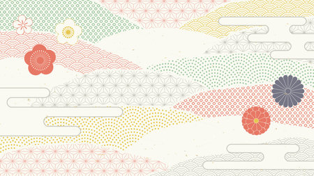 Japanese pattern background and flower design.のイラスト素材