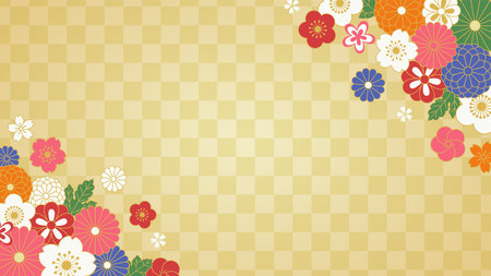 Japanese background design. Japanese pattern and flowers.のイラスト素材