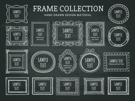Line art picture frame collection drawn with chalk.のイラスト素材