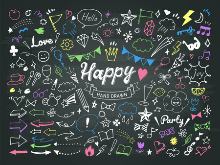 Cute decoration collection. chalk art.のイラスト素材