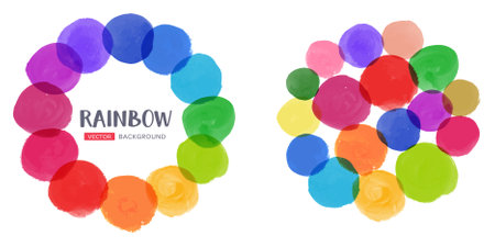 Rainbow colored circular frame background. watercolor texture.のイラスト素材