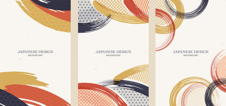 Brush and Japanese pattern background design collection.のイラスト素材