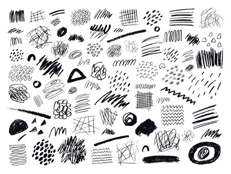 Doodle and paint texture. Collage collection of drawings and abstract shapes.のイラスト素材