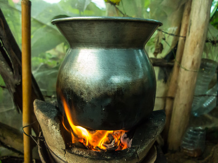 pot for cooking of rural people in thailandの写真素材