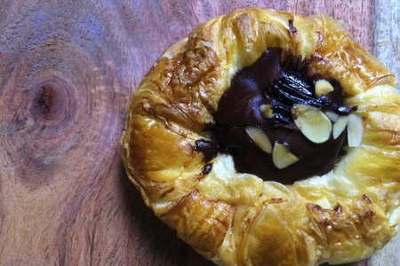 Baked bread with nut and chocolate.の写真素材