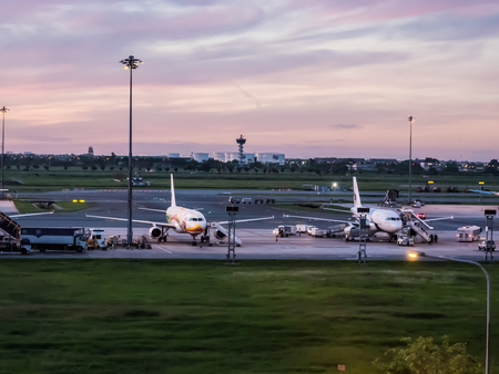 Suvarnabhumi Airport,Samut Prakan Province,Thailand,June 3,2017:Airport with airplanes.のeditorial素材