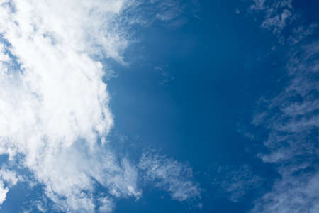 Panoramic view of blue sky, bright cloudy day.の写真素材