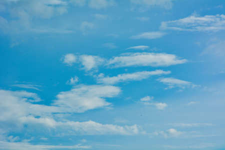 Panoramic view of blue sky, bright cloudy day.