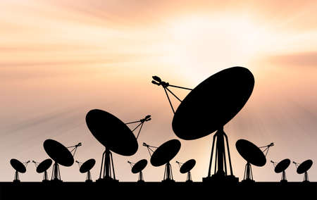 Satellite silhouette  sky background.の写真素材