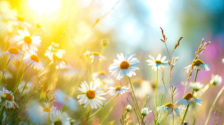 Beautiful daisies on the meadow. Nature background.の素材