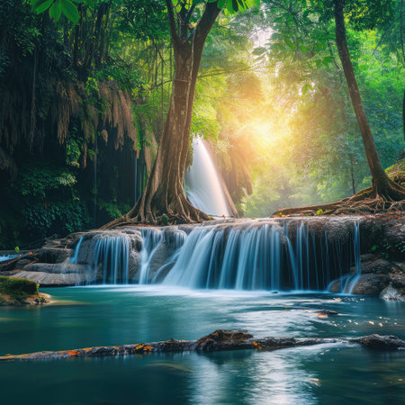 Huay Mae Kamin waterfall in Kanchanaburi, Thailandの素材