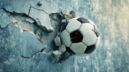 football hits through a cement wall. concept of strengthの素材