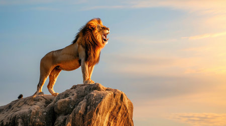 Lion roaring on the cliff.の素材