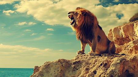 Lion roaring on the cliff.の素材