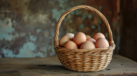 chicken eggs basket on the heyの素材